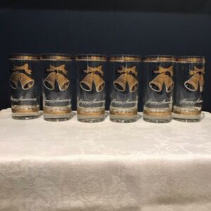 Vintage Mid Century Gold Anniversary Glasses by Culver, Ltd